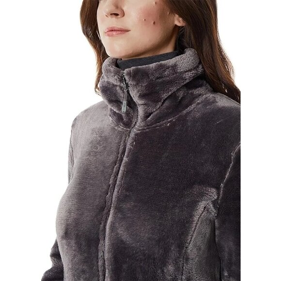 32 Degrees Heat Women M Plush Faux Fur Zip-up Cozy Teddy Jacket Long Sleeve Gray - Picture 2 of 5